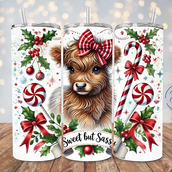 Christmas Highland Cow Tumble, Sweet But Sassy Cow Tumbler, Cute Christmas Cup - Picture 1 of 7